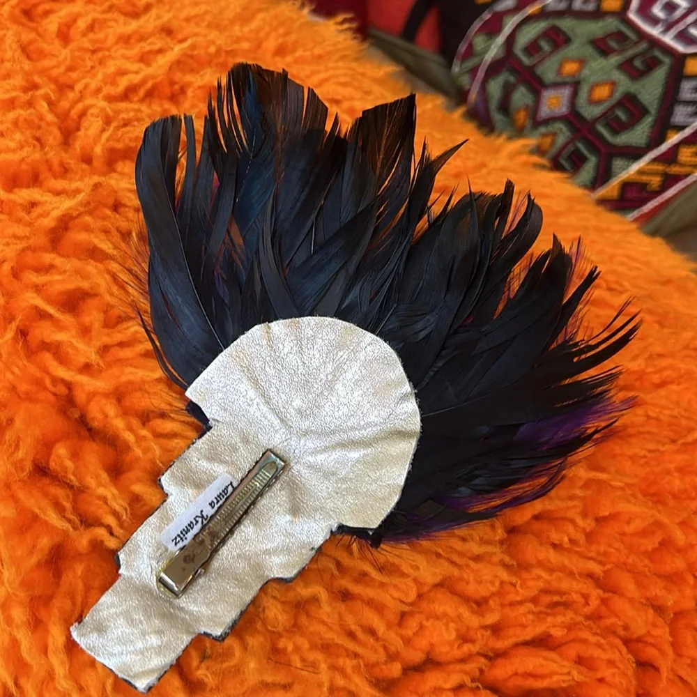 Vintage Laura Kranitz Art Deco Feathered & Beaded Barrette Hair Clip